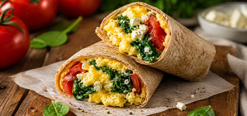 paradicsomos, tojásos és fetás wrap